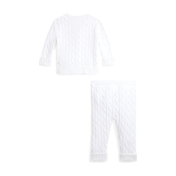 Baby Cable-Knit Cotton Cardigan & Pant - White