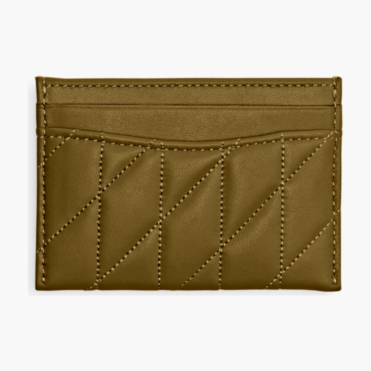 Coach Essential Card Case With Pillow Quilting - Brass/Muted Olive
