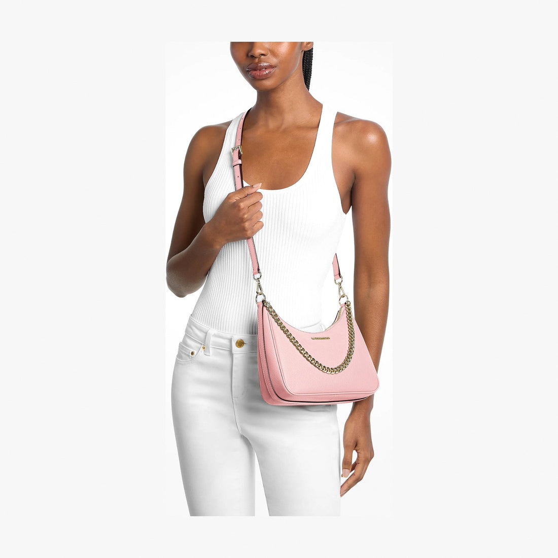 Michael Kors Jet Set Large Pebbled Leather Convertible Crossbody Bag - POWDER BLUSH