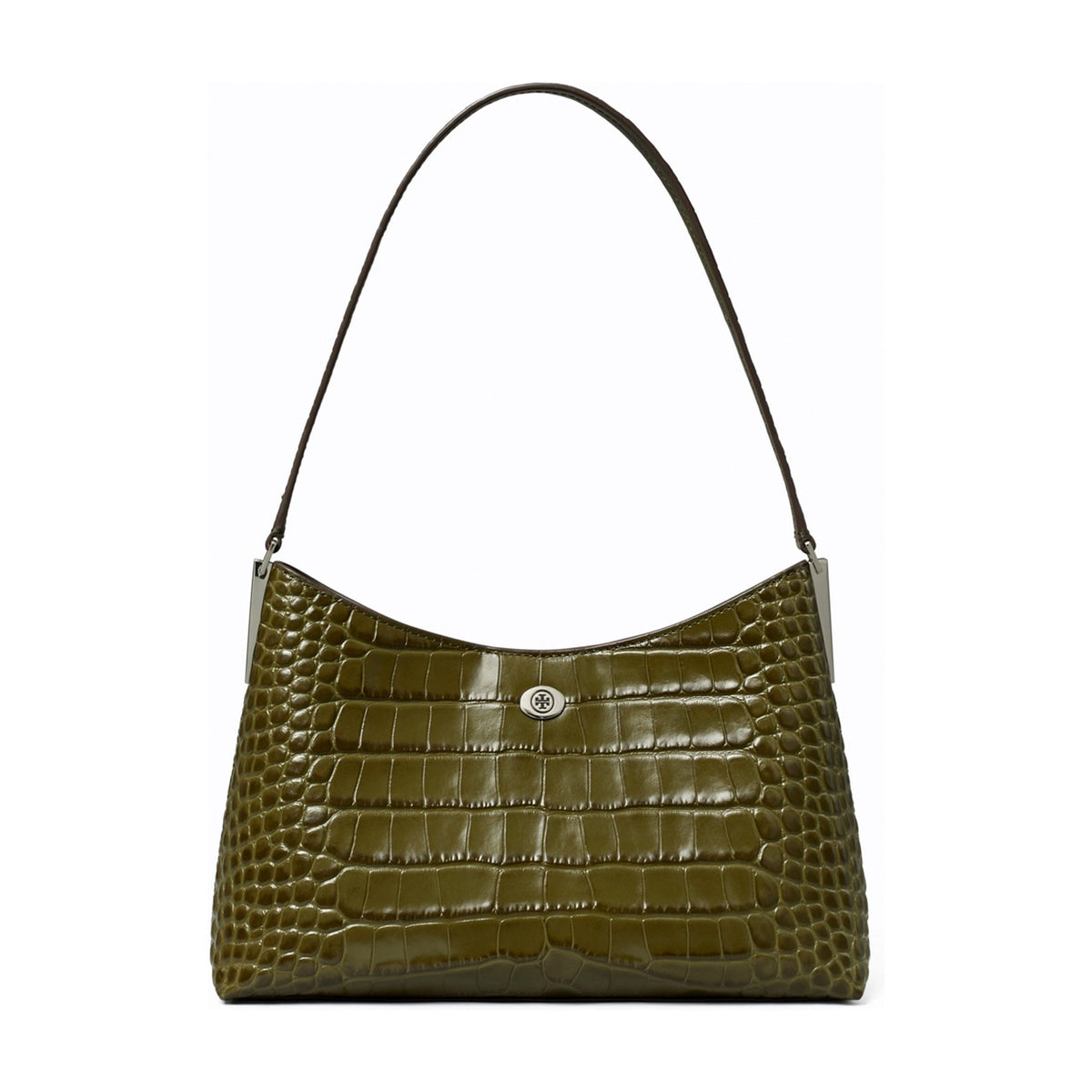 Tory Burch Small Robinson Croc-Embossed Shoulder Bag - Green Khaki