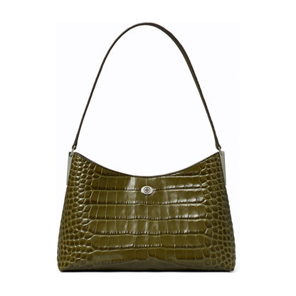 Tory Burch Small Robinson Croc-Embossed Shoulder Bag - Green Khaki