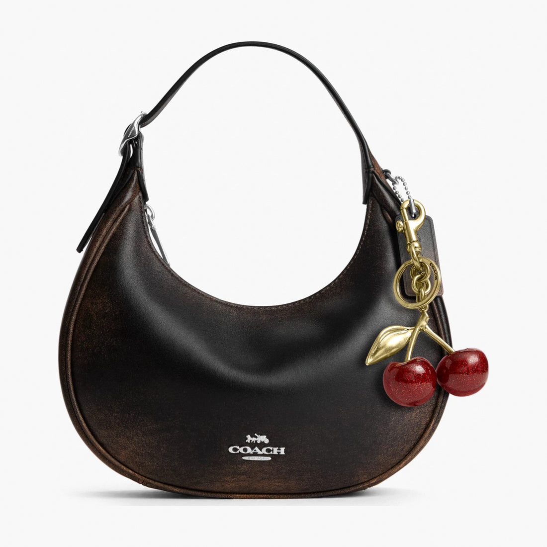 Coach Emily Shoulder Bag In Loved Leather - Silver/Black Brown