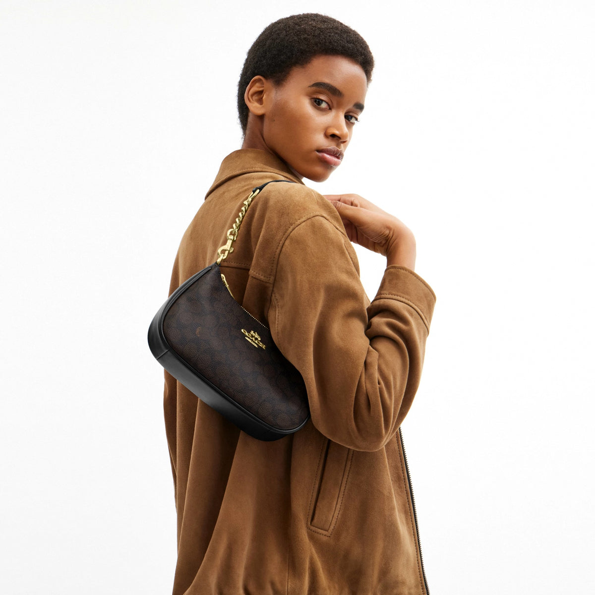 Coach Teri Shoulder Bag In Signature Canvas - Gold/Walnut/Black