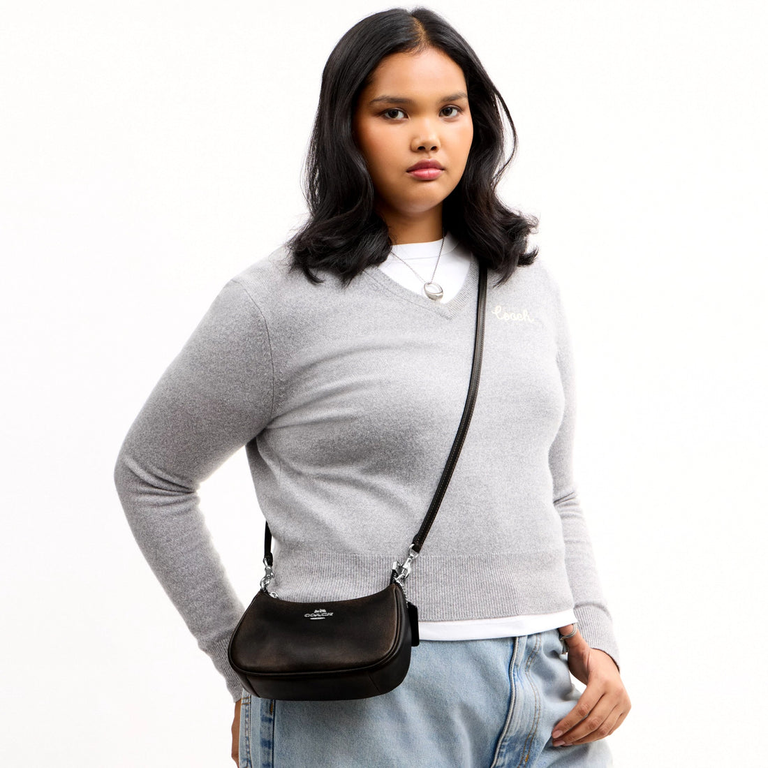 Coach Teri Mini Crossbody Bag In Loved Leather - Silver/Black Brown