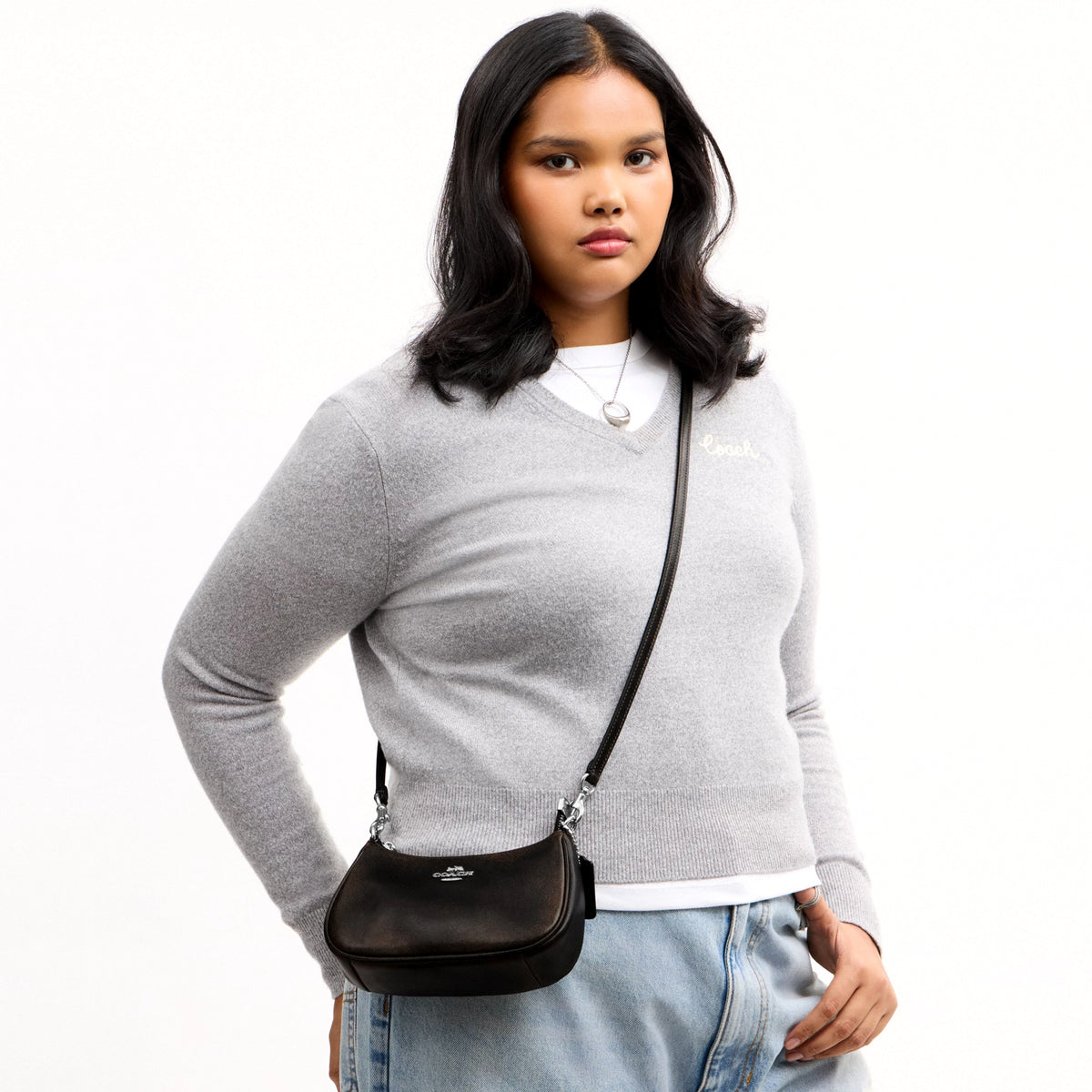 Coach Teri Mini Crossbody Bag In Loved Leather - Silver/Black Brown