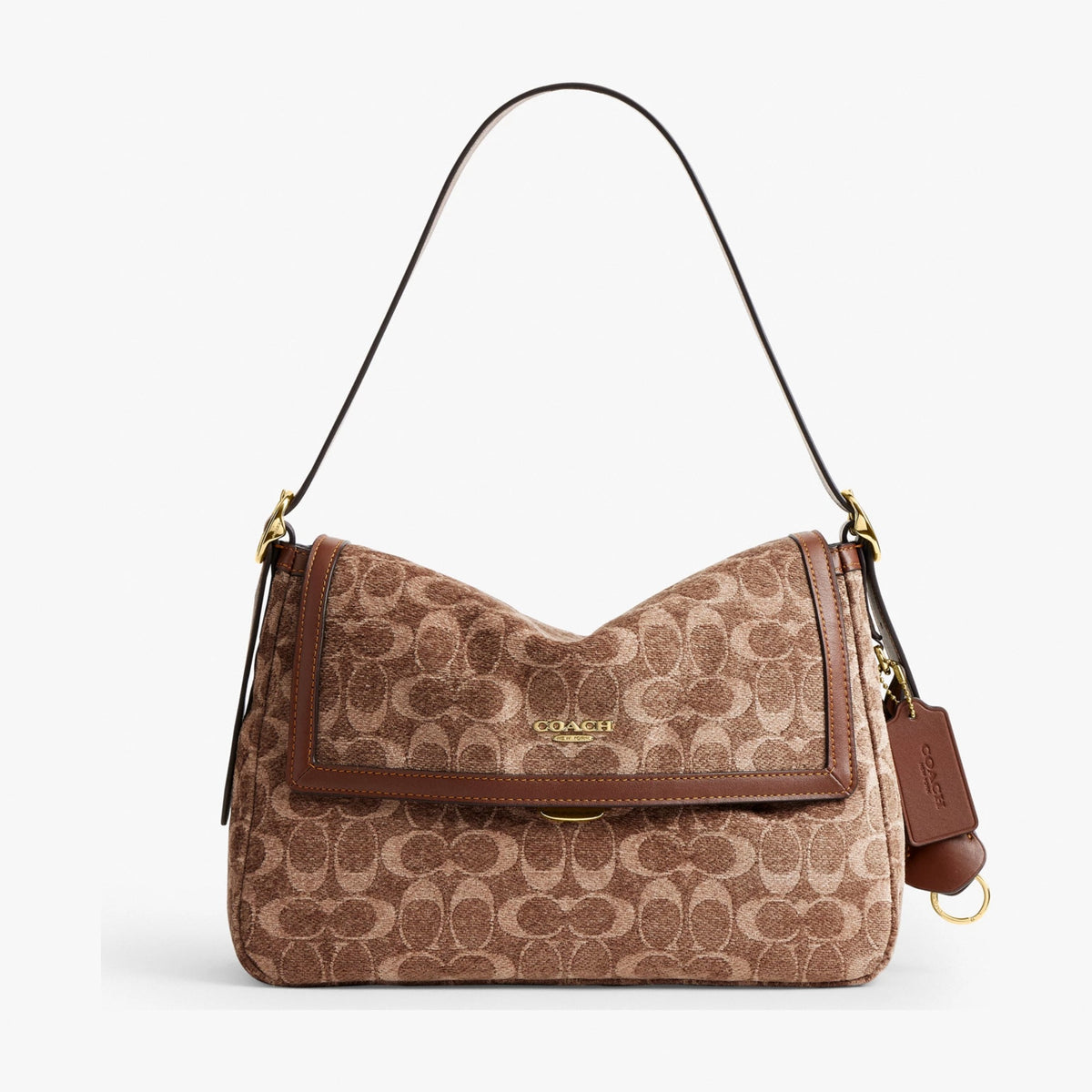 Coach Etta Flap Bag In Signature Chenille - Gold/Light Khaki/Vintage Brown