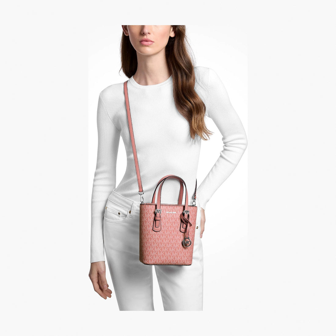 Michael Kors Voyager Extra-Small Signature Logo Convertible Crossbody Bag - SUNSET ROSE