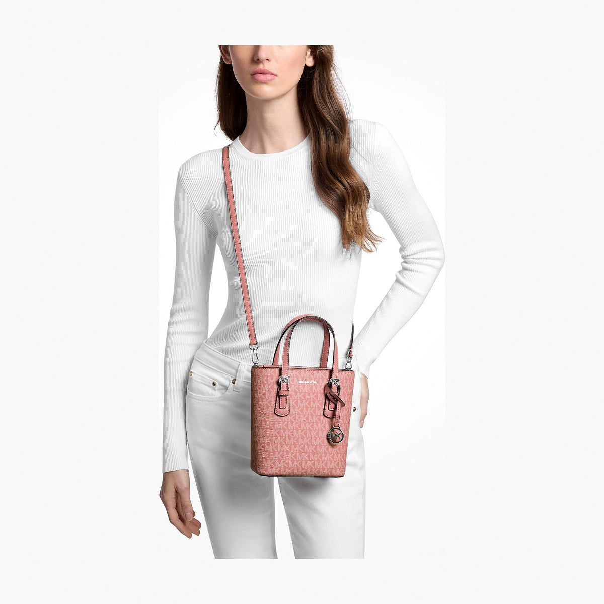 Michael Kors Voyager Extra-Small Signature Logo Convertible Crossbody Bag - SUNSET ROSE