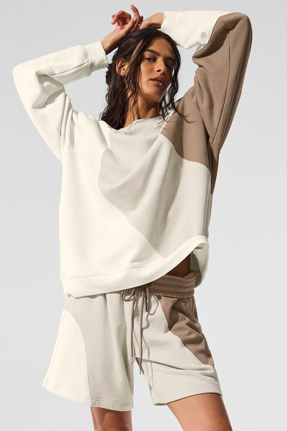 Alo Yoga Make Waves Crew Neck Pullover - Ivory/Bone/Gravel