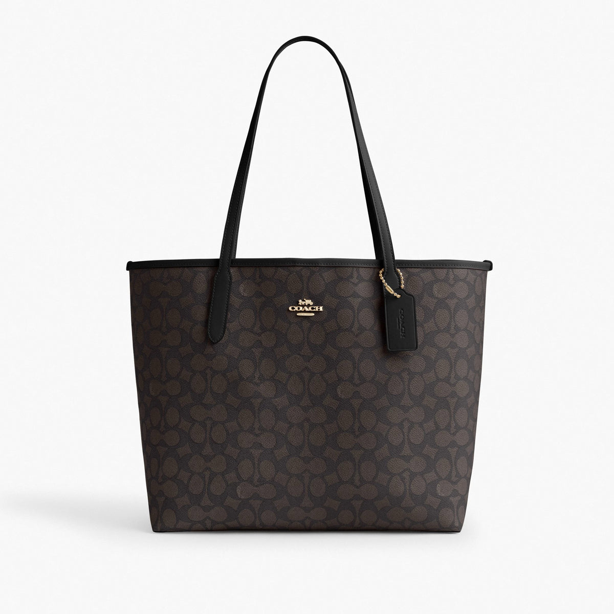 Coach City Tote Bag In Signature Canvas - Gold/Walnut/Black