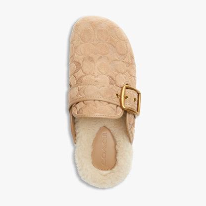 Coach Archival Buckle Clog With Signature Suede And Shearling - Soft Beige