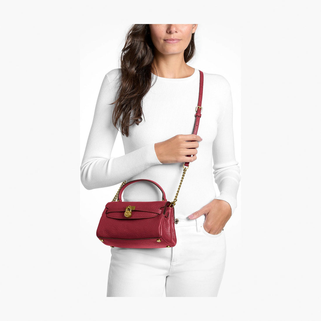 Michael Kors Hamilton Extra-Small Textured Leather Soft Crossbody Bag - DEEP RED