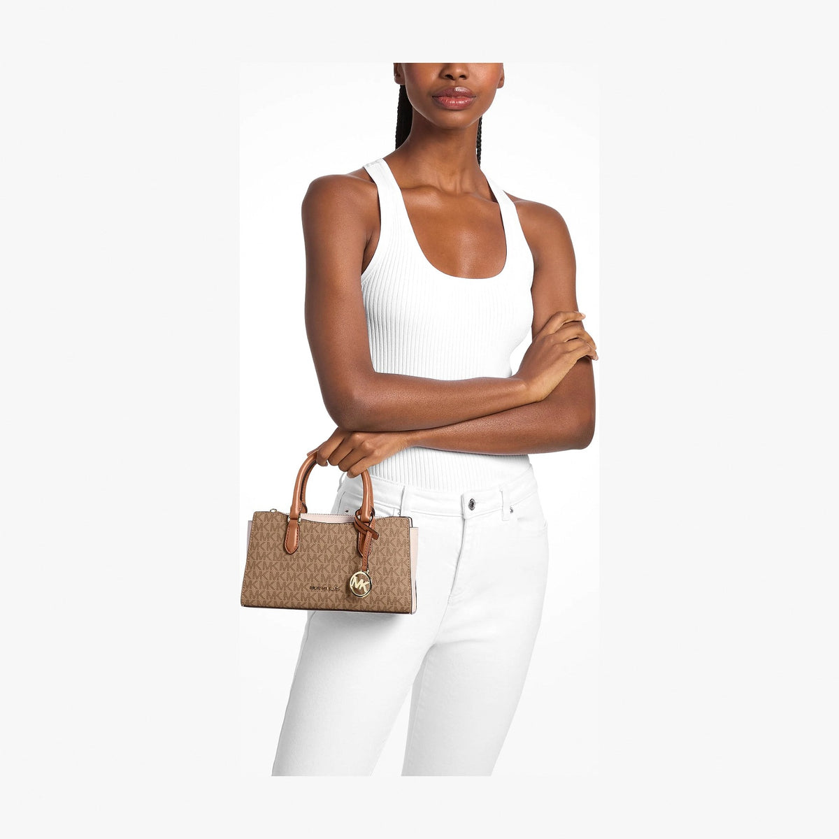 Michael Kors Arden Small Color-Block Signature Logo Messenger Bag - CAMEL MLT