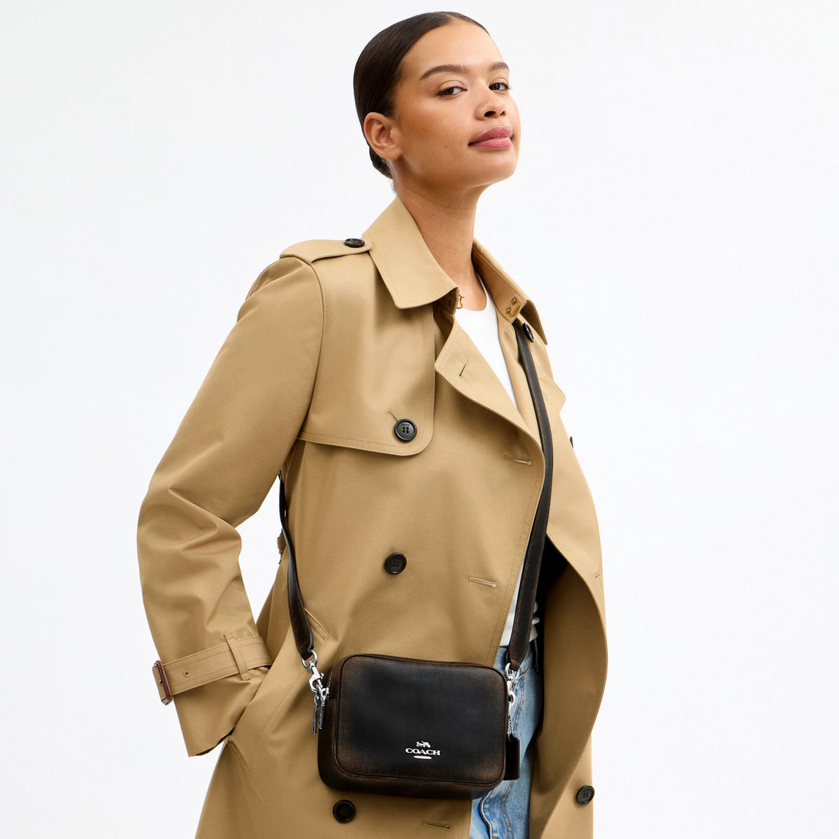 Coach Mini Carey Crossbody Bag In Loved Leather - Silver/Black Brown