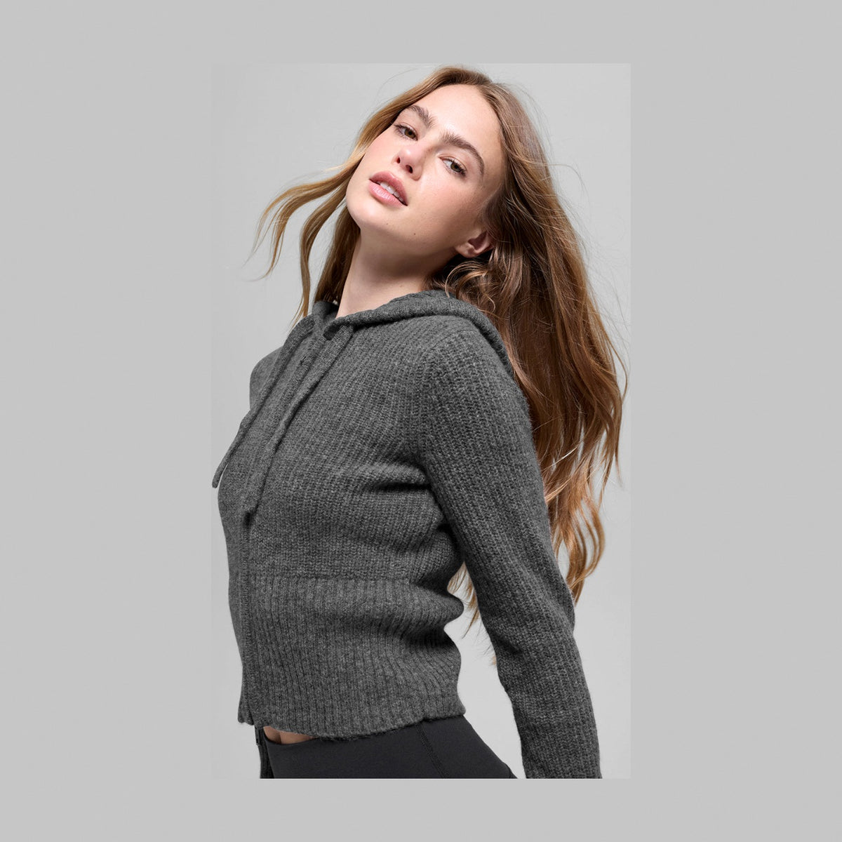 Alo Yoga Wool Cashmere Ribbed Noble Full Zip Hoodie - Platinum Grey