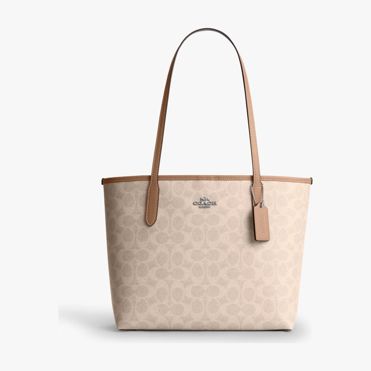 Coach Medium City Tote Bag In Signature Canvas - Silver/Sand/Taupe