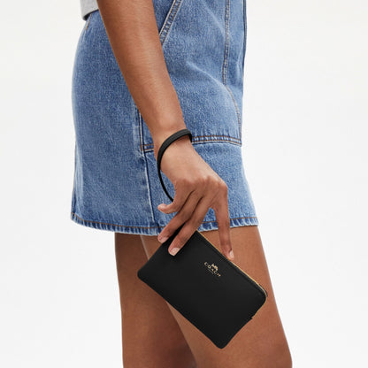 Coach Corner Zip Wristlet - Gold/Black