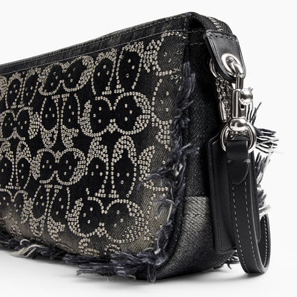 Coach Plaza Bag In Regenerative Cotton Denim With Loved Crystal Signature - Silver/Black