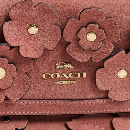 Coach Etta Small Flap Shoulder Bag With Floral Appliqué - Gold/Blush Pink