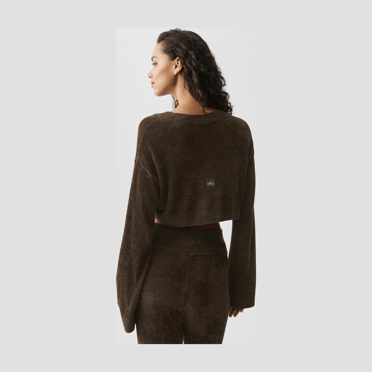 Alo Yoga Micro Chenille Cropped V-Neck Coverup - Espresso