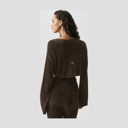 Alo Yoga Micro Chenille Cropped V-Neck Coverup - Espresso