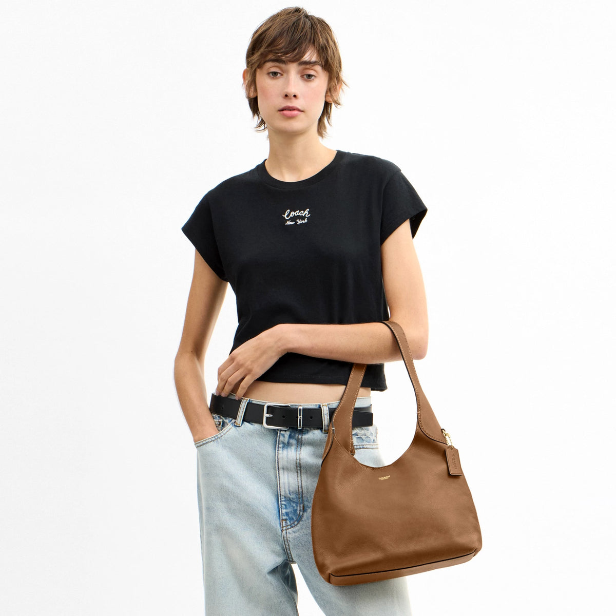 Coach Brooklyn Shoulder Bag 28 In Loved Leather - Brass/Honey Brown