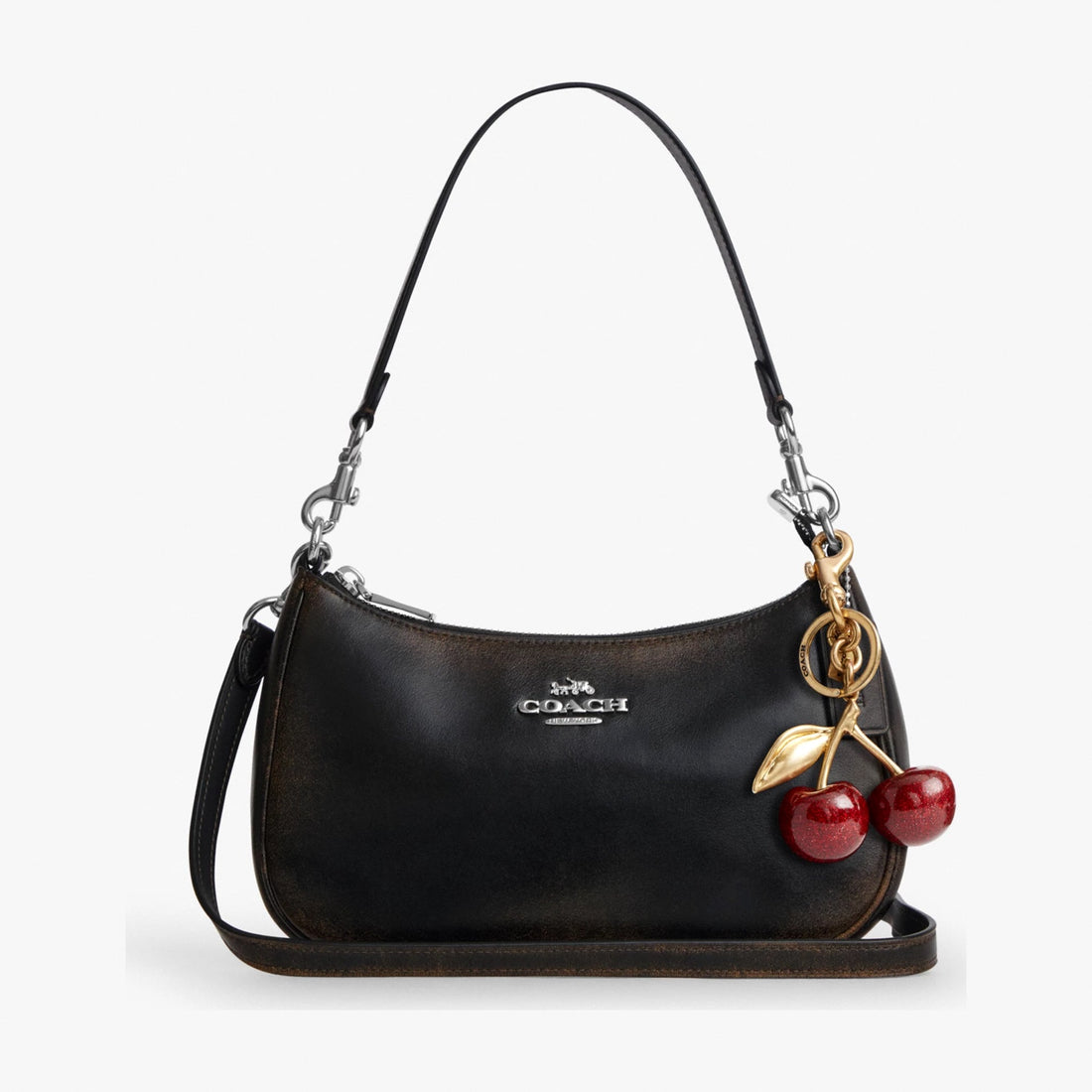 Coach Teri Shoulder Bag In Loved Leather - Silver/Black Brown