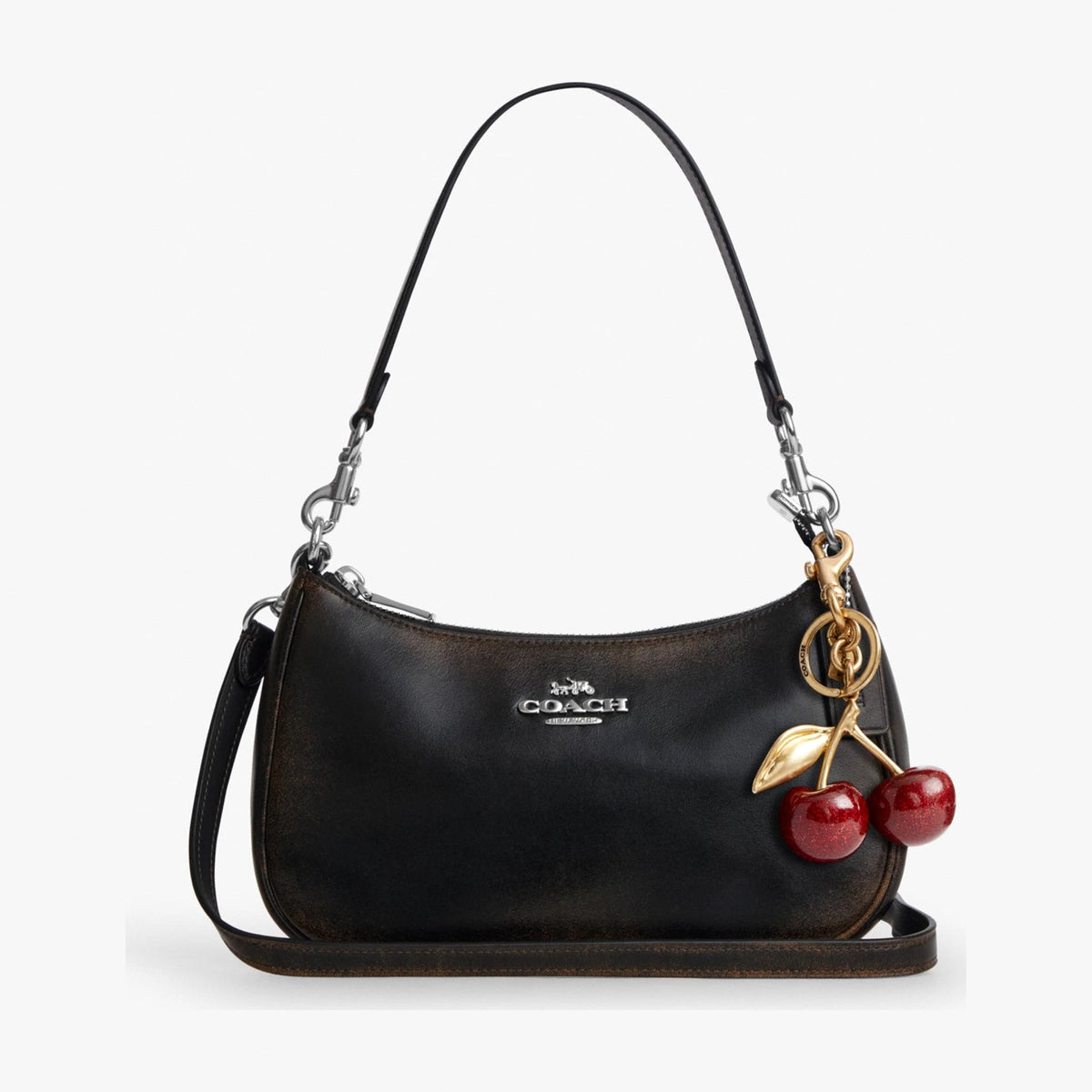 Coach Teri Shoulder Bag In Loved Leather - Silver/Black Brown