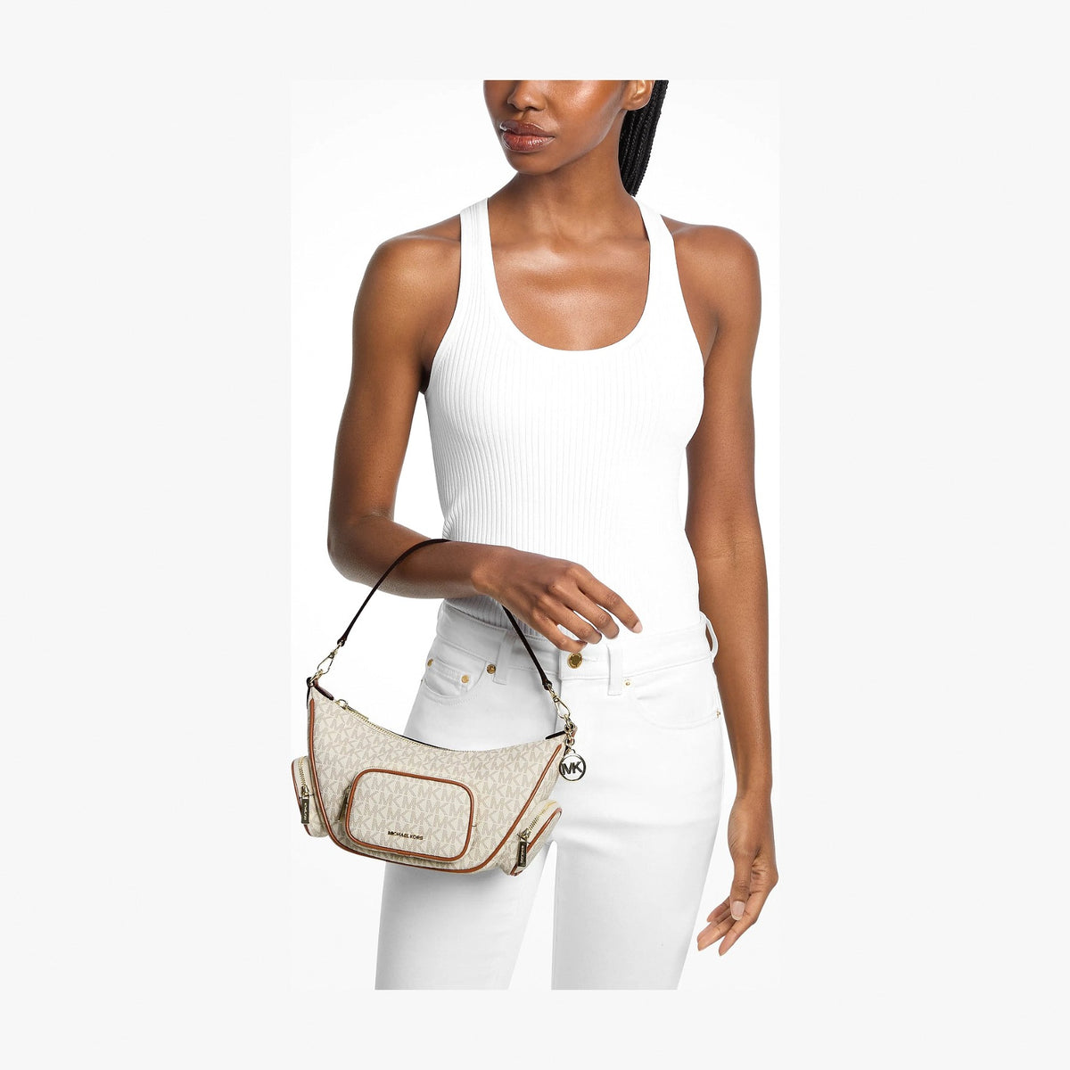 Michael Kors Merritt Small Signature Logo Convertible Shoulder Bag - VANILLA
