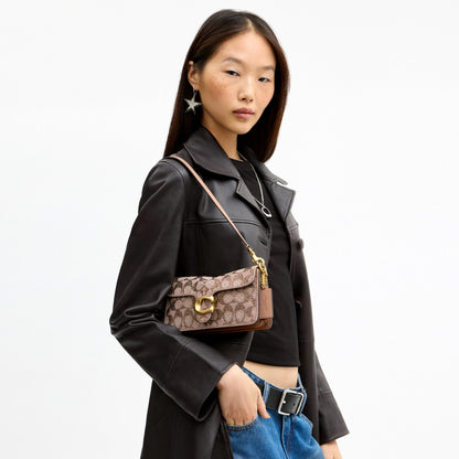 Coach Soft Tabby Shoulder Bag 20 In Crystal Signature Jacquard - Brass/Mushroom