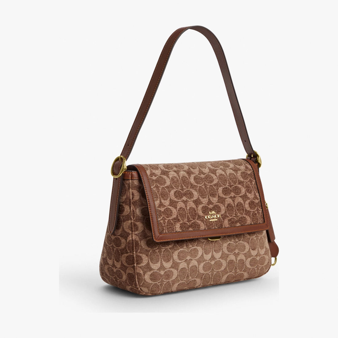 Coach Etta Flap Bag In Signature Chenille - Gold/Light Khaki/Vintage Brown