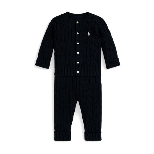 Baby Cable-Knit Cotton Cardigan & Pant - Navy