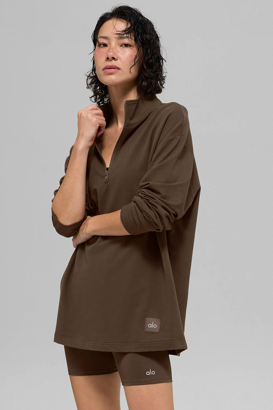 Alo Yoga Double Take Long Sleeve 1/4 Zip - Espresso