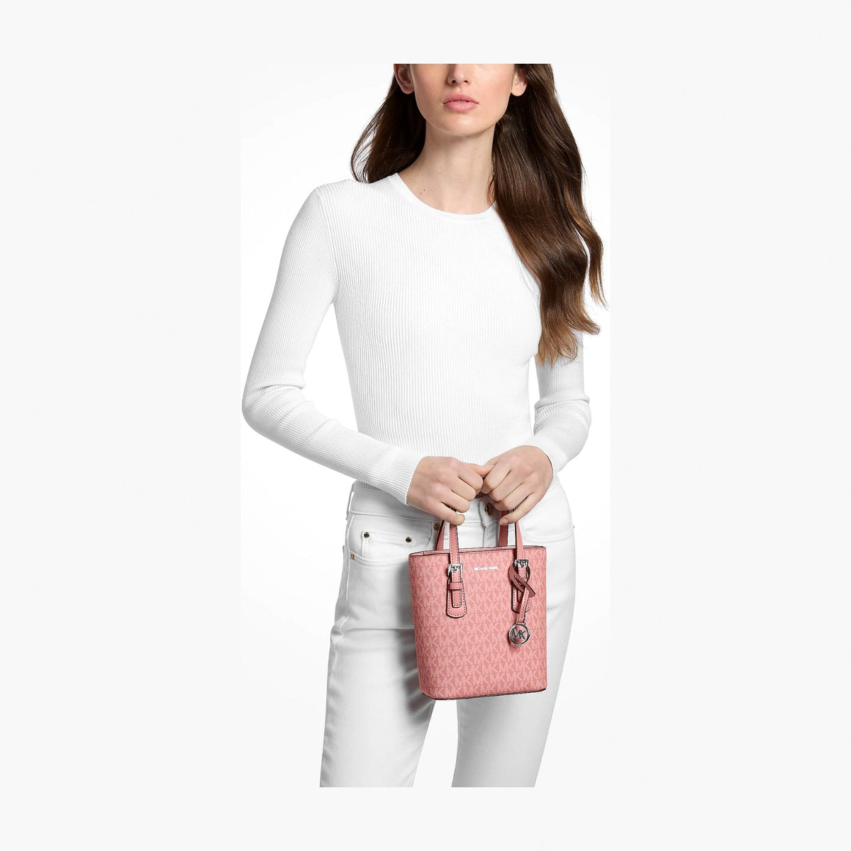 Michael Kors Voyager Extra-Small Signature Logo Convertible Crossbody Bag - SUNSET ROSE