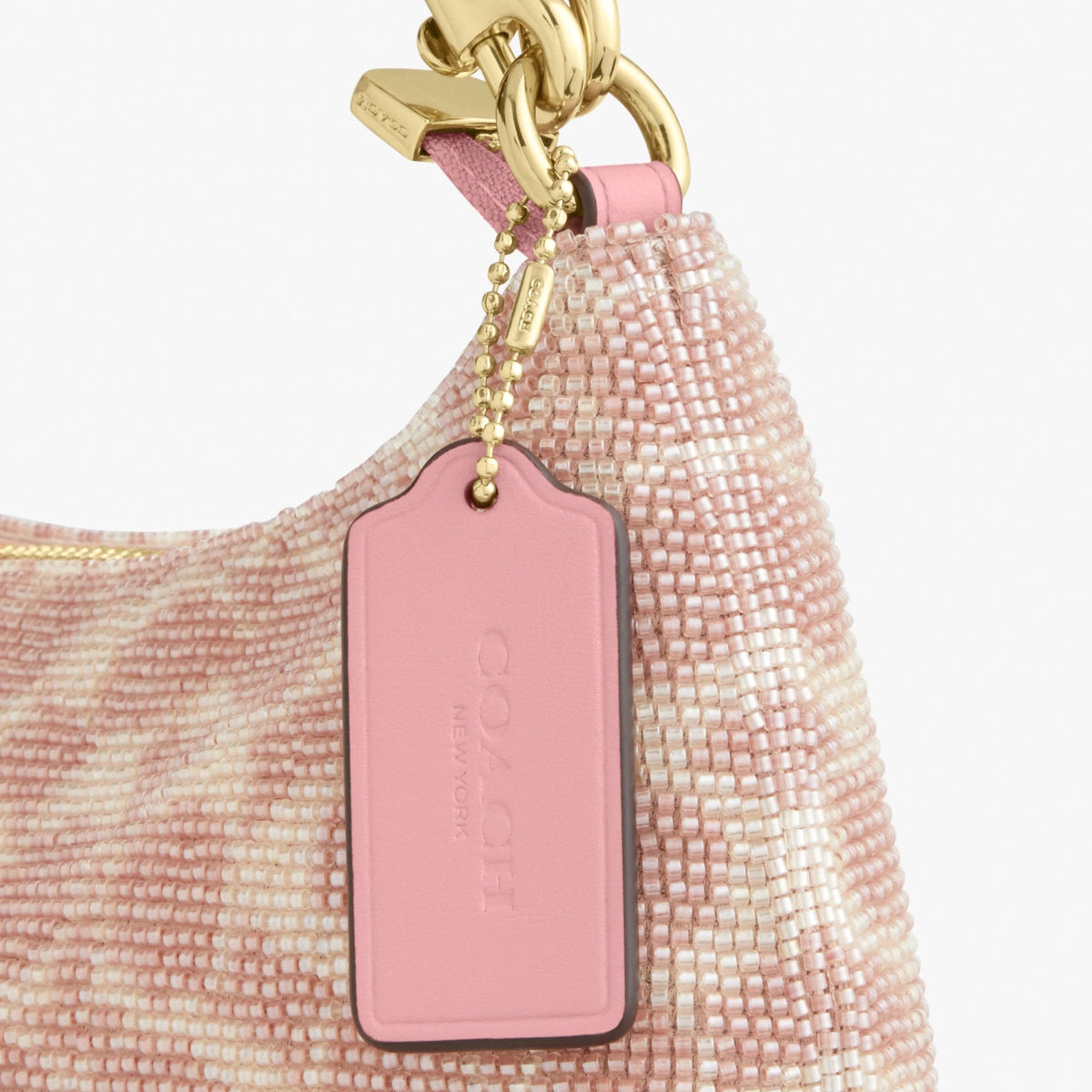 Coach Teri Shoulder Bag In Signature Beaded Satin - Gold/Pink