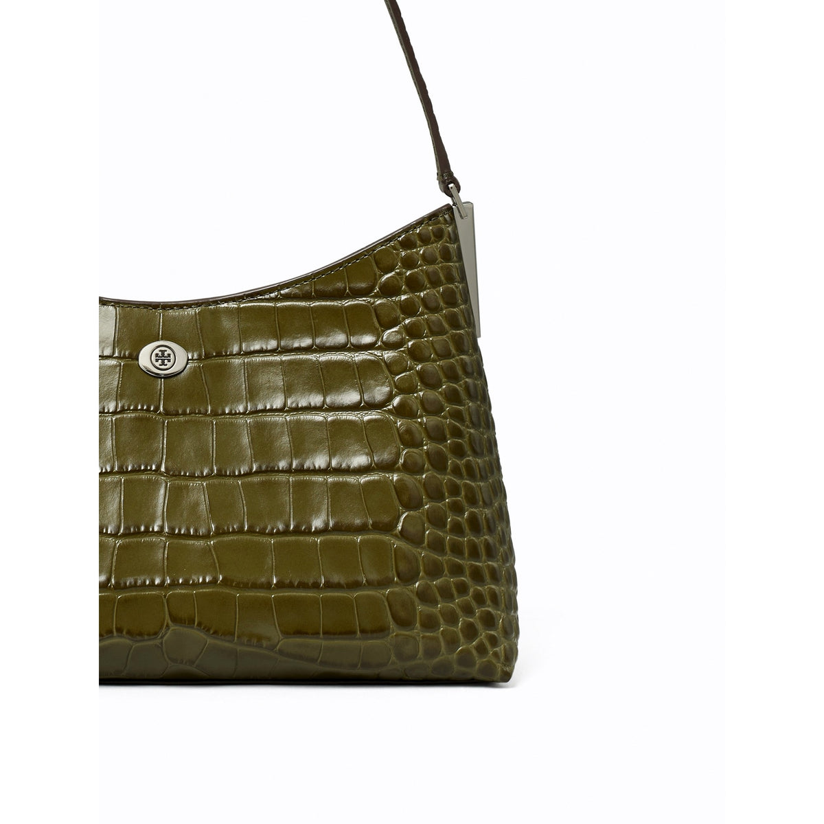 Tory Burch Small Robinson Croc-Embossed Shoulder Bag - Green Khaki