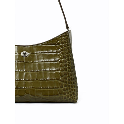 Tory Burch Small Robinson Croc-Embossed Shoulder Bag - Green Khaki