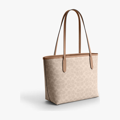 Coach Medium City Tote Bag In Signature Canvas - Silver/Sand/Taupe