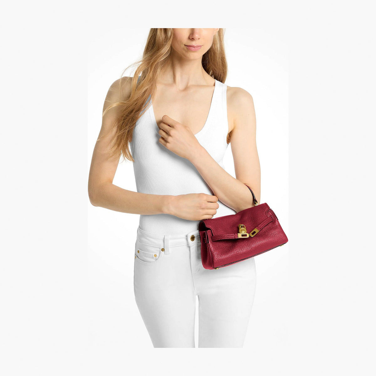 Michael Kors Hamilton Extra-Small Textured Leather Soft Crossbody Bag - DEEP RED