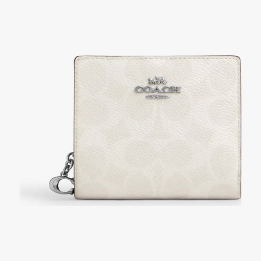 Coach Snap Wallet In Signature Canvas - Silver/White/Chalk