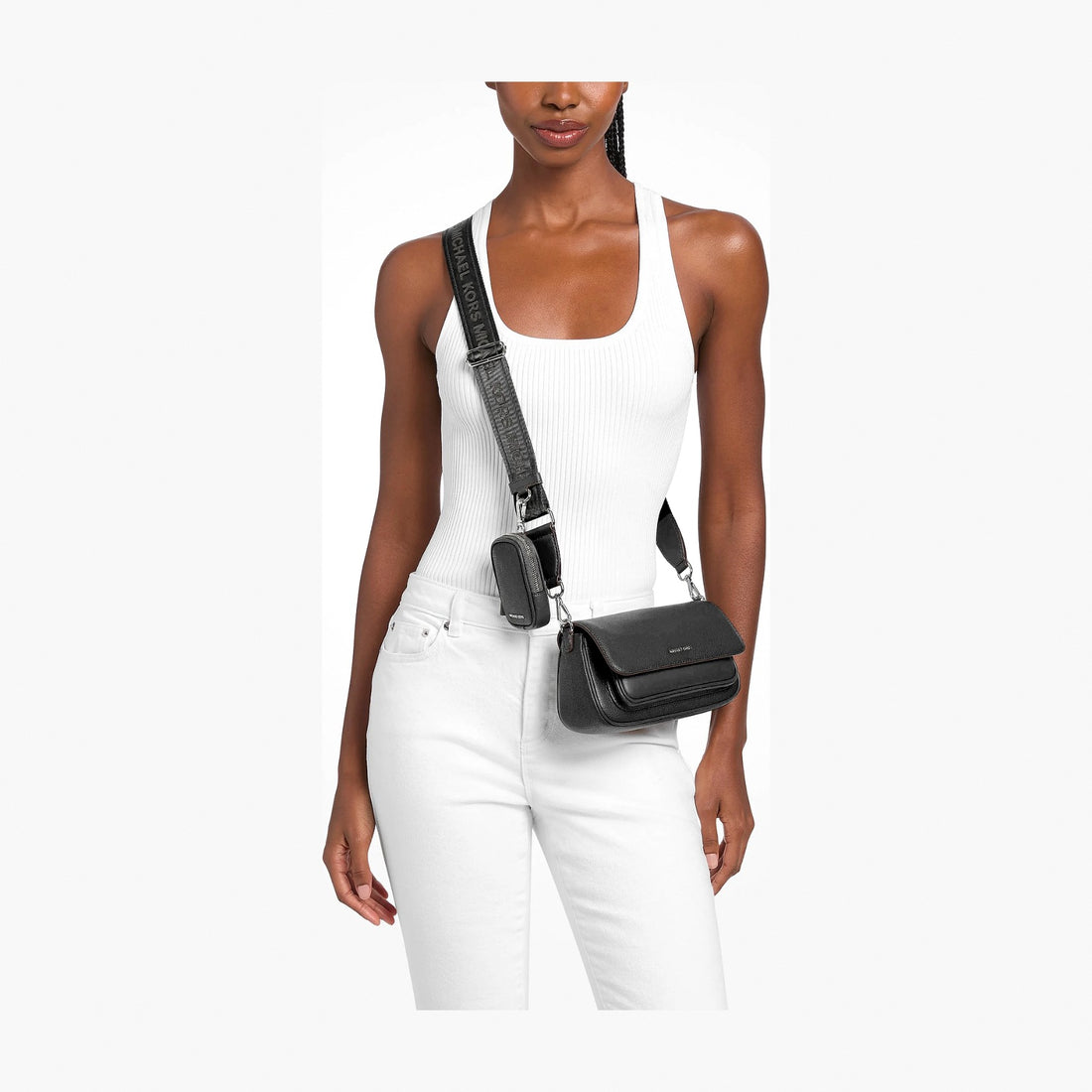 Michael Kors Jet Set Travel Small Pebbled Leather Crossbody Bag With Pouch - BLACK