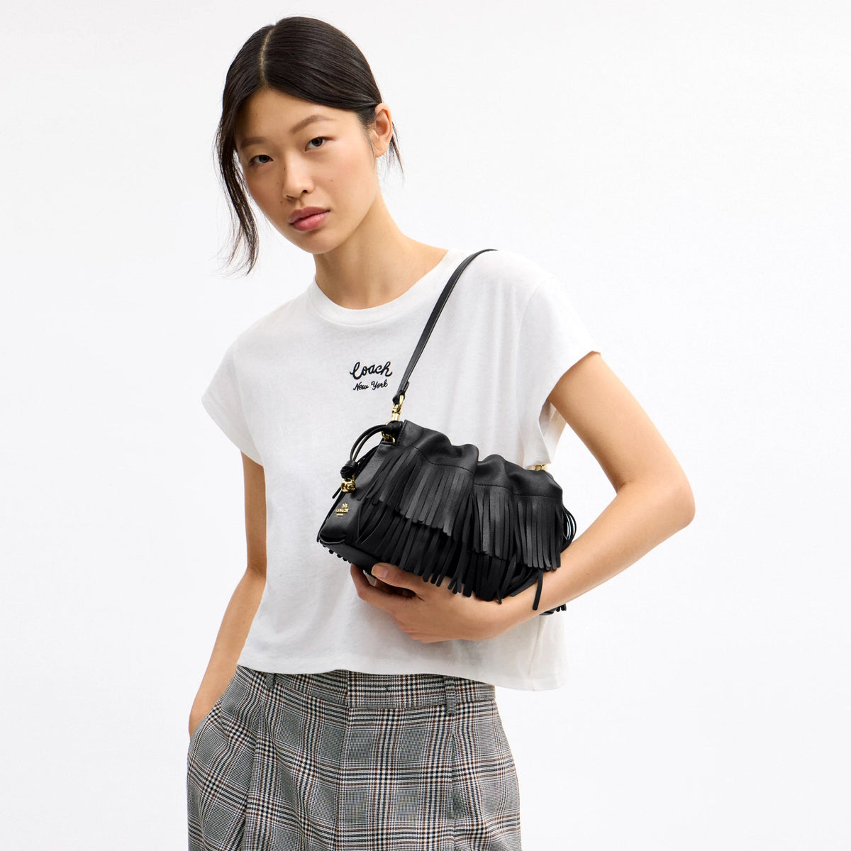 Coach Faye Shoulder Bag With Fringe - Gold/Black