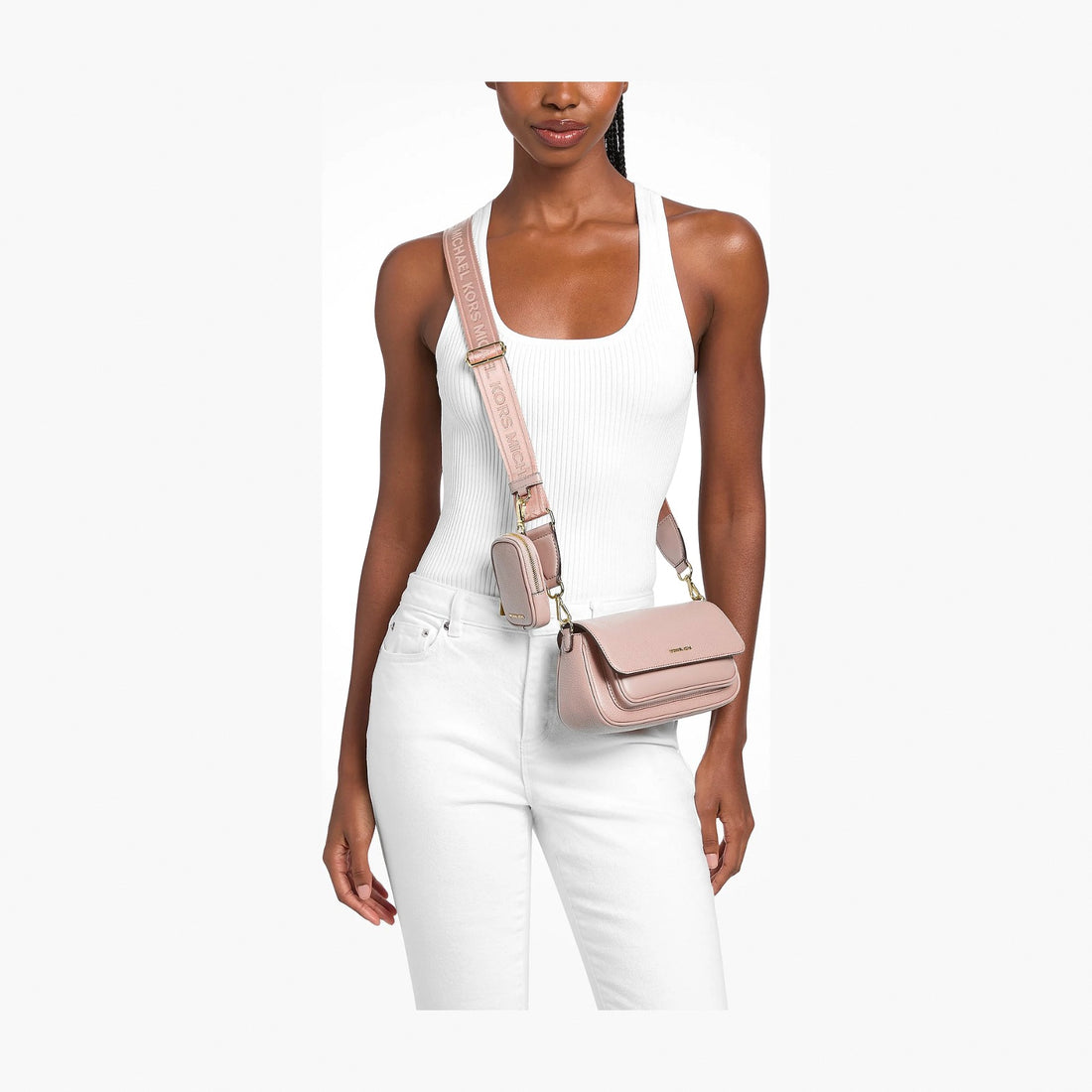 Michael Kors Jet Set Travel Small Pebbled Leather Crossbody Bag With Pouch - POWDER BLUSH