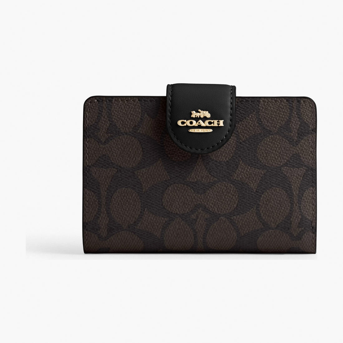 Coach Medium Corner Zip Wallet In Signature Canvas - Gold/Walnut/Black