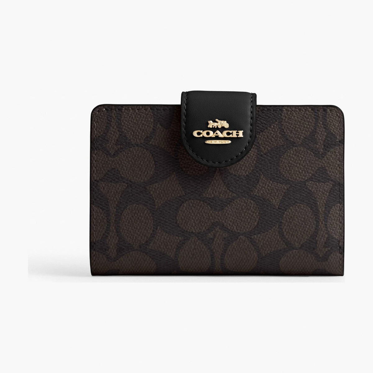 Coach Medium Corner Zip Wallet In Signature Canvas - Gold/Walnut/Black