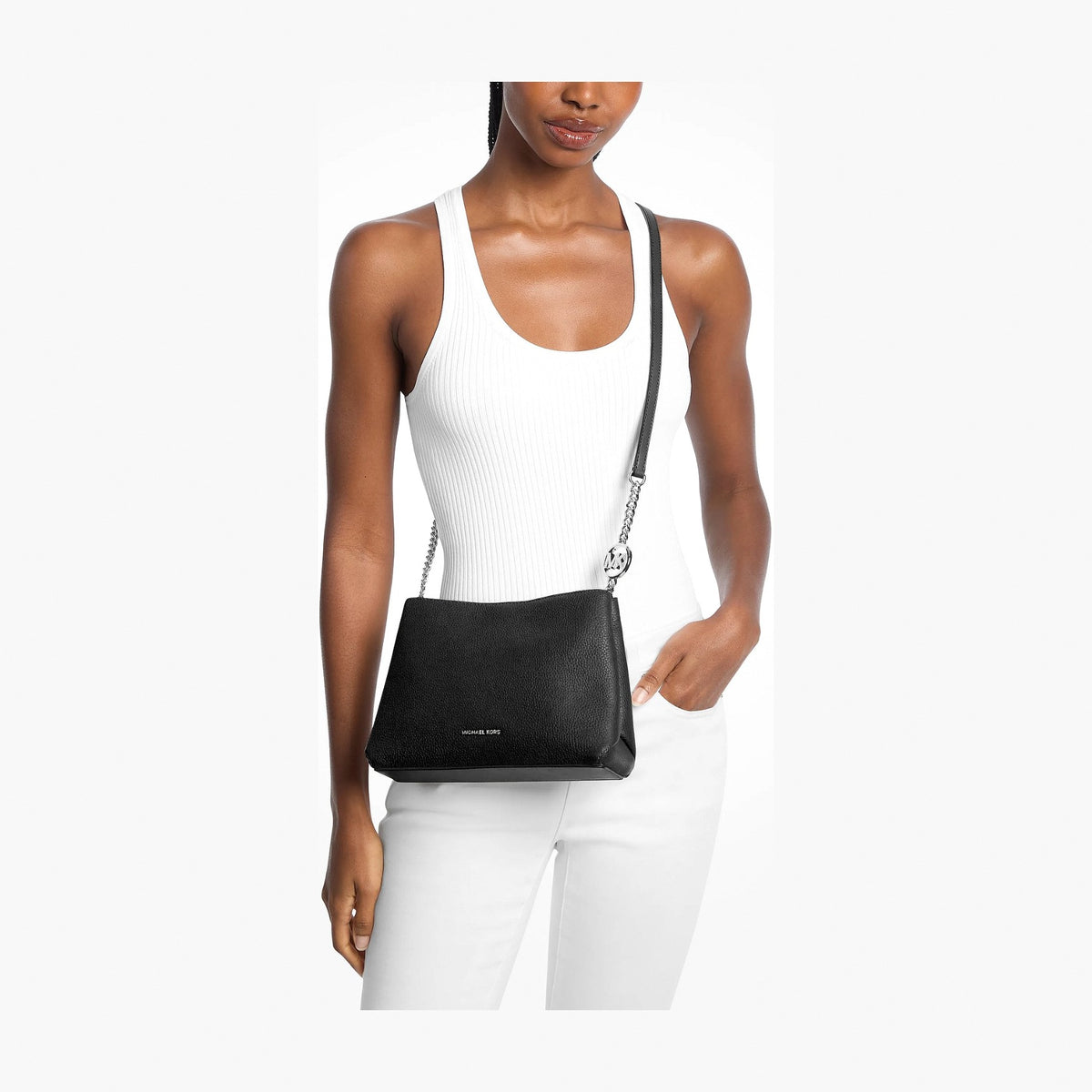 Michael Kors Christina Small Pebbled Leather Crossbody Bag - BLACK