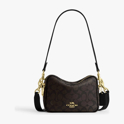 Coach Mini Carey Crossbody Bag In Signature Canvas - Gold/Walnut/Black