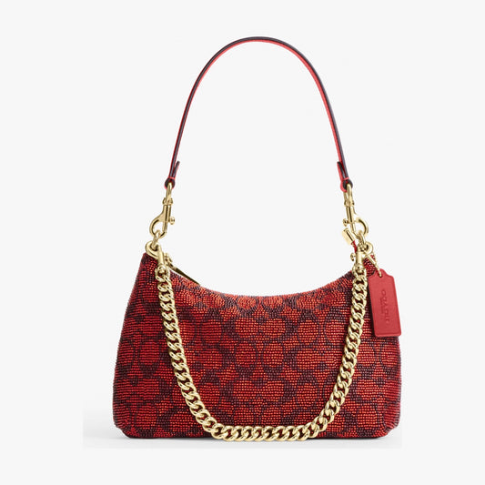 Coach Teri Shoulder Bag In Signature Beaded Satin - Gold/Crimson