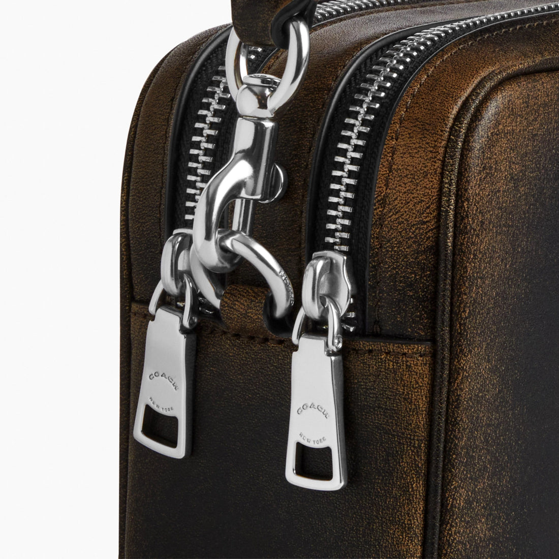 Coach Mini Carey Crossbody Bag In Loved Leather - Silver/Black Brown