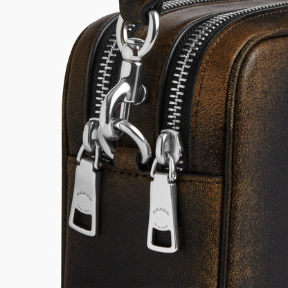 Coach Mini Carey Crossbody Bag In Loved Leather - Silver/Black Brown